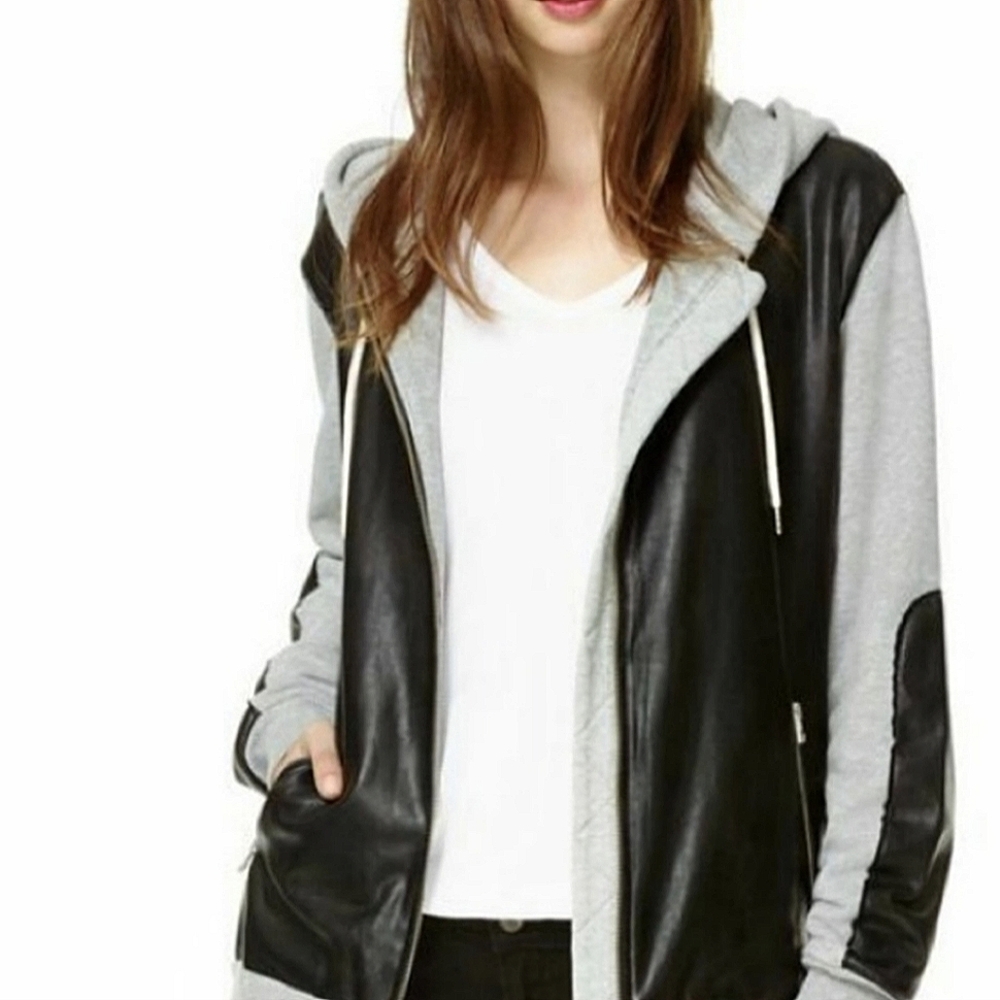Aritzia Wilfred Free Leather Two Tone Hoodie Jacket XS